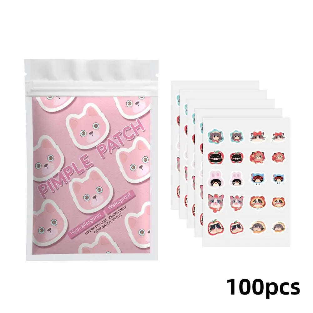 100pcs Cute Cat Pimple Patches Cartoon Acne Spot Covering Stickers Waterproof Breathable Skincare Stickers Invisible Makeup Tool Peaceful Pleasures Health and Wellness C