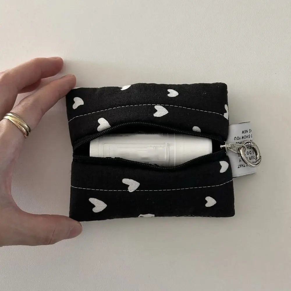 New Korean Version Instagram Style Design Change Storage Bags Cute Hand Held Bags Makeup Lipstick Card Bag Portable Cloud Bags Peaceful Pleasures Health and Wellness black heart