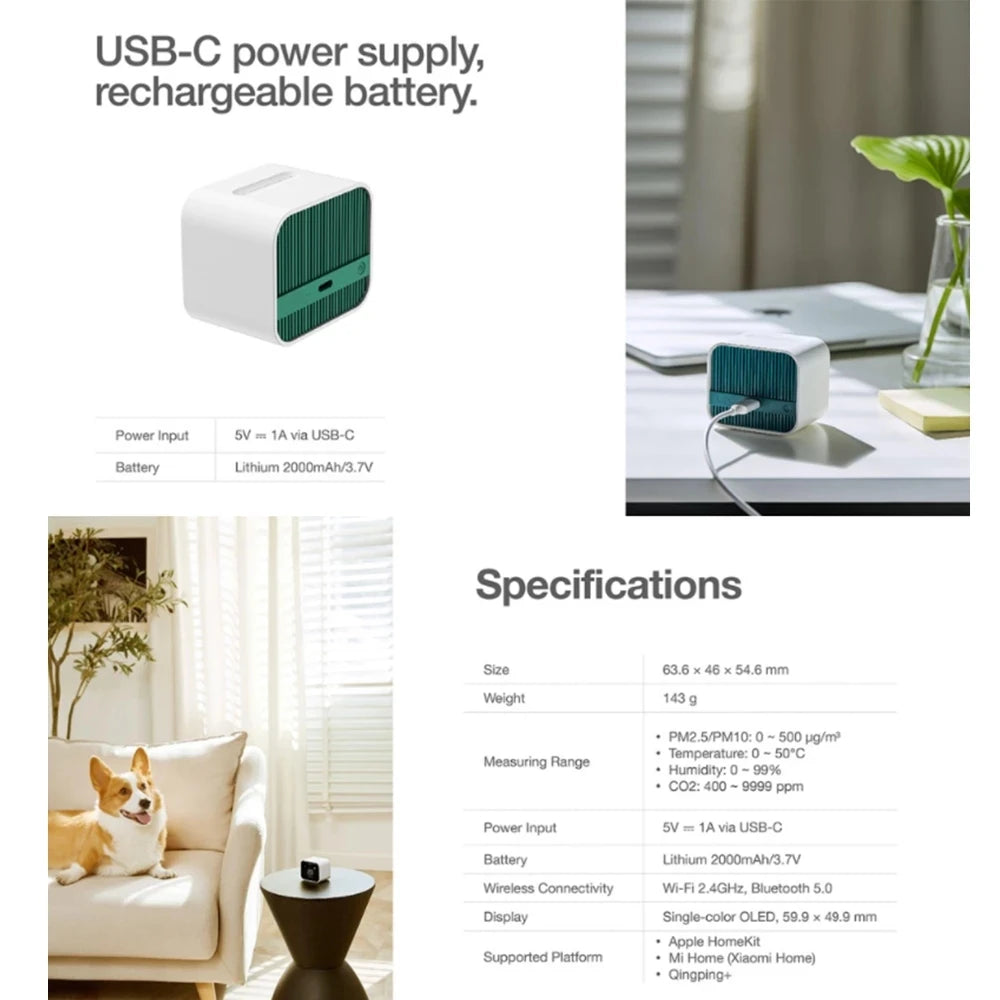 Qingping Air Detector lite IPS Screen Touch Operation Pm2.5 Control Air Monitor Homekit work with Xiaomi Apple Homekit Mi home Peaceful Pleasures Health and Wellness