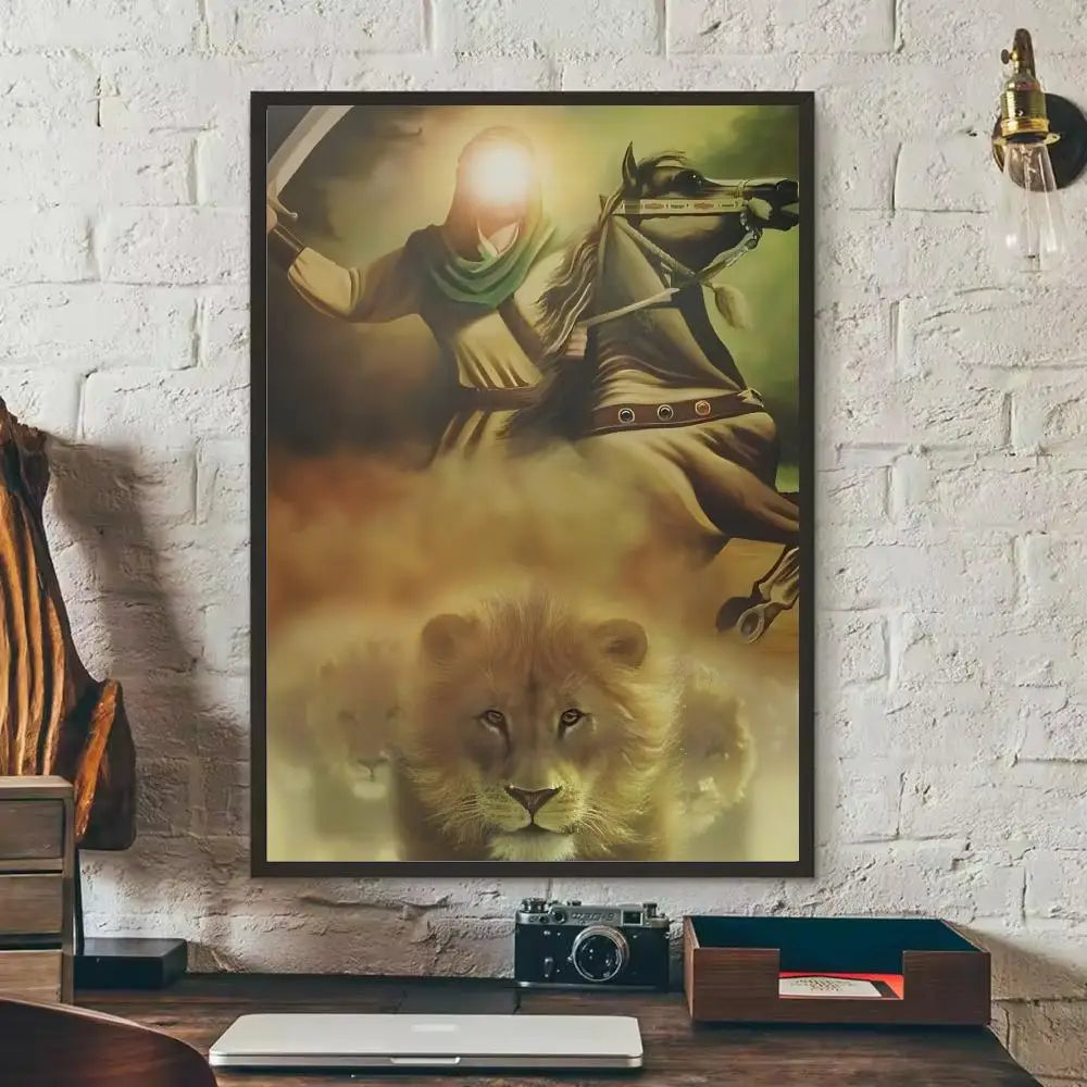 Imam Hussain Shia Ali art anime Painting Calligraphy Anti-wrinkle Canvas Poster Wall Mural Art Photos for Room Home Spaces De Peaceful Pleasures Health and Wellness Black7 20x30cm Unframed
