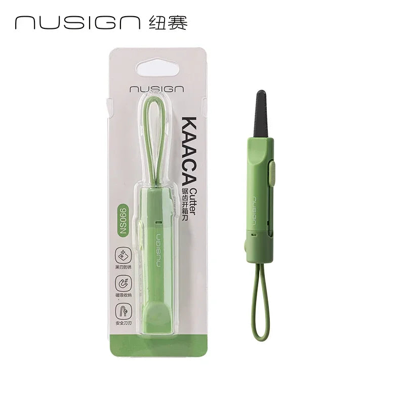 Serrated Box Opening Knife with Thick Black Edge Magnetic Suction Portable Utility Knife for Business and Office Package Opening Peaceful Pleasures Health and Wellness green