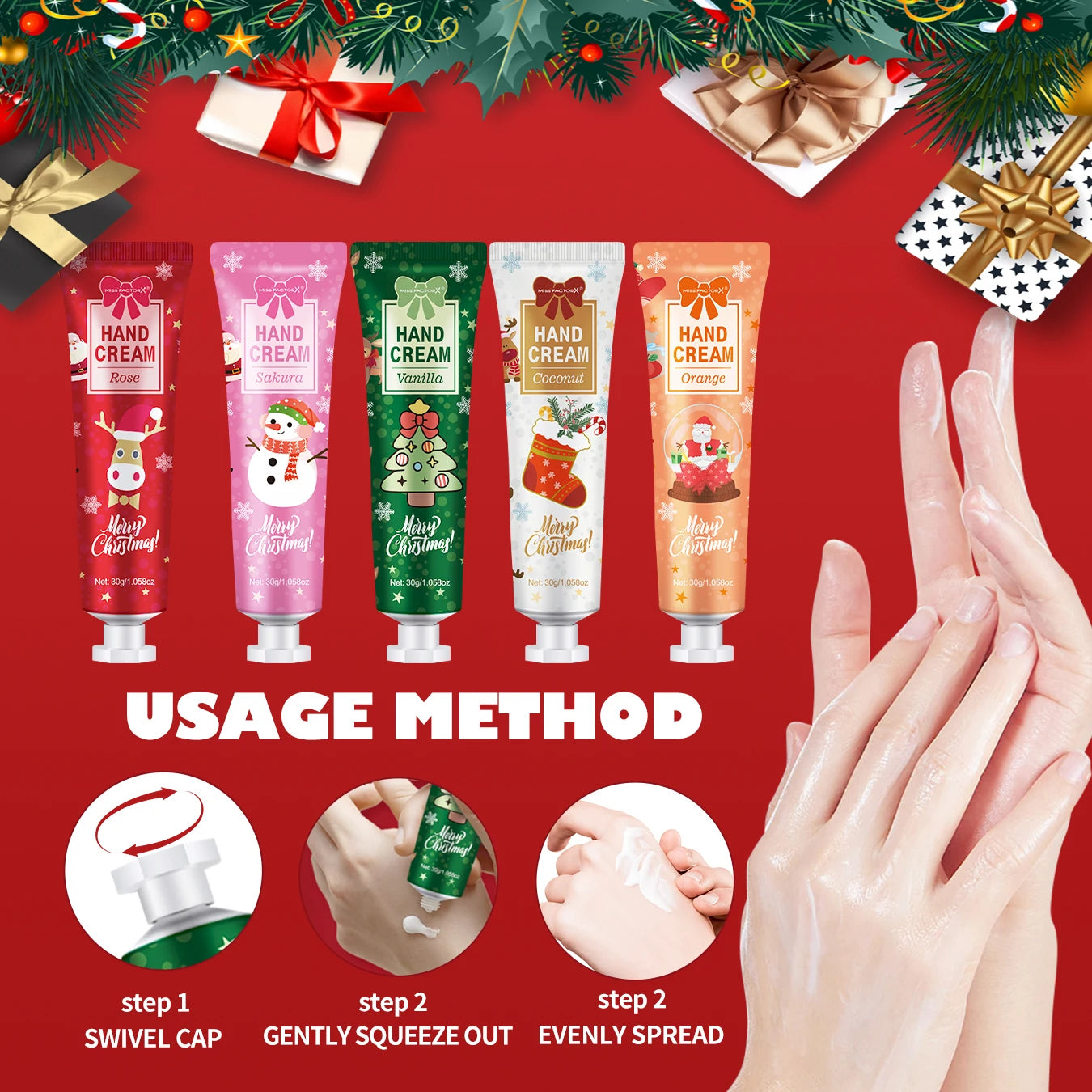 Christmas gift 5/box hand cream set, cream texture, hand cream travel pack, durable moisturizer-30g/piece gift for women Peaceful Pleasures Health and Wellness