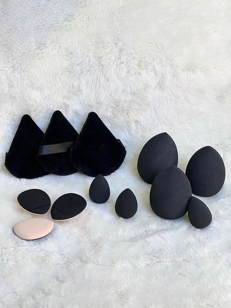 12pcs Makeup Tool Set Size Size Giant Soft Makeup Egg Makeup Powder Suitable for Base Makeup Corner Makeup Setting Novice Makeup Peaceful Pleasures Health and Wellness black