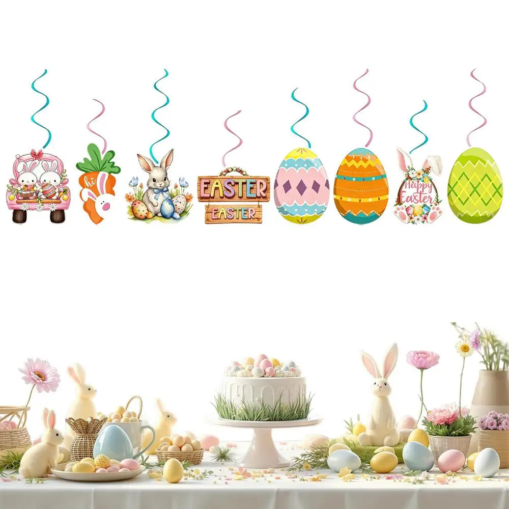 Easter Banner Bunny Egg Pattern Bunting Sign Easter Banners For Front Door For Farmhouse Mantle Fireplace Tree Wall Window Peaceful Pleasures Health and Wellness ribbon sign China Mainland