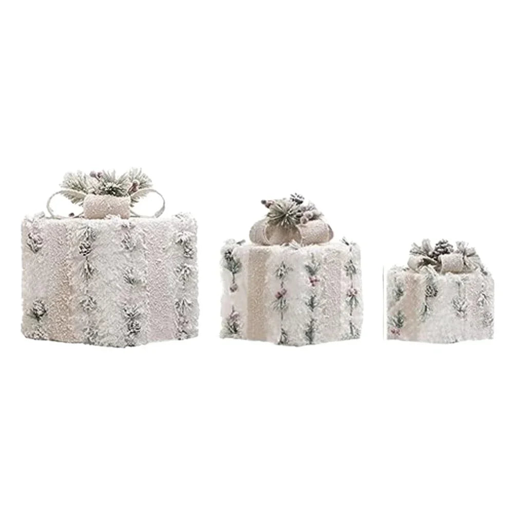 3-Piece Plush Light-Up Christmas Gift Box Set with Timer