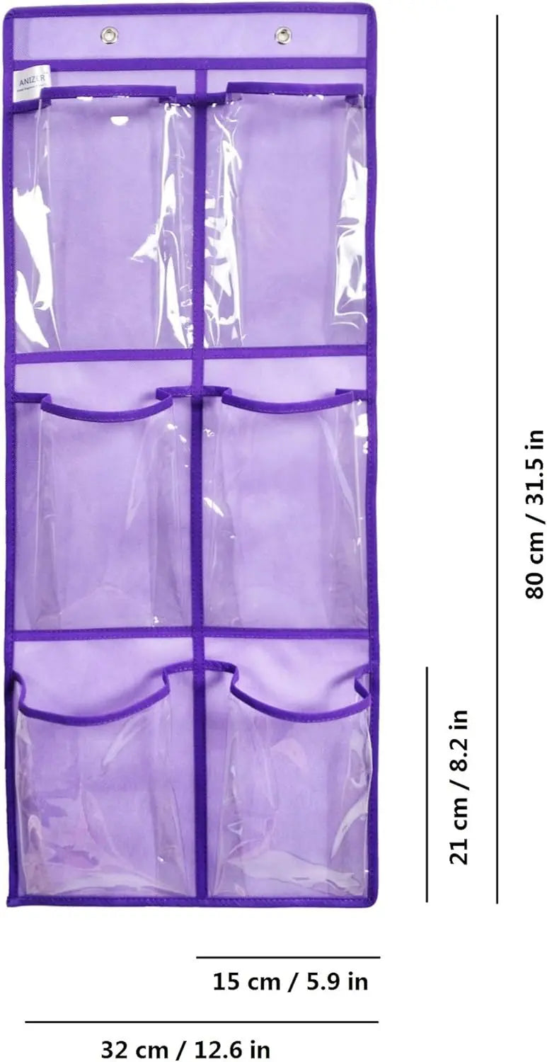 Over Door Shoe Organizer – 6 Clear Pockets, Purple, 2 Pack Home Organization Peaceful Pleasures Health and Wellness