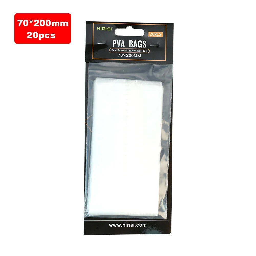 Hirisi 20Pcs Quick Dissolve PVA Fishing Bait Bags, 3 Sizes 60*130/85*140/70*200 Eco Water Soluble Carp Tackle Accessories Peaceful Pleasures Health and Wellness DY01-70x200