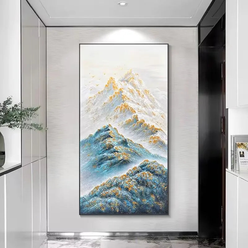 Abstract Gold Foil Mountains For Home Decor Pure Hand Painted Oil Painting On Canvas Hanging Poster Mural Picture For Living Roo Peaceful Pleasures Health and Wellness