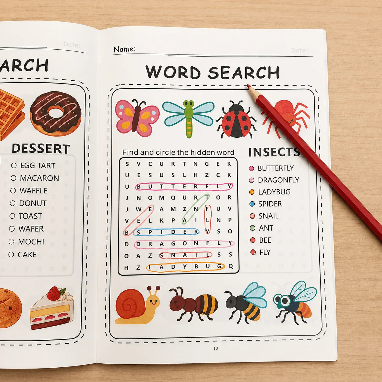 32-Page Word Search Puzzle Book Kids Hidden Games Early English