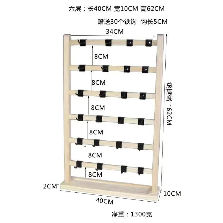 Solid Wood Jewelry Display Rack with Hooks | Multi-Tier Organizer