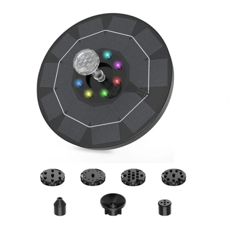 Solar Fountain Pump with LED & 6 Nozzles – Bird Bath & Garden