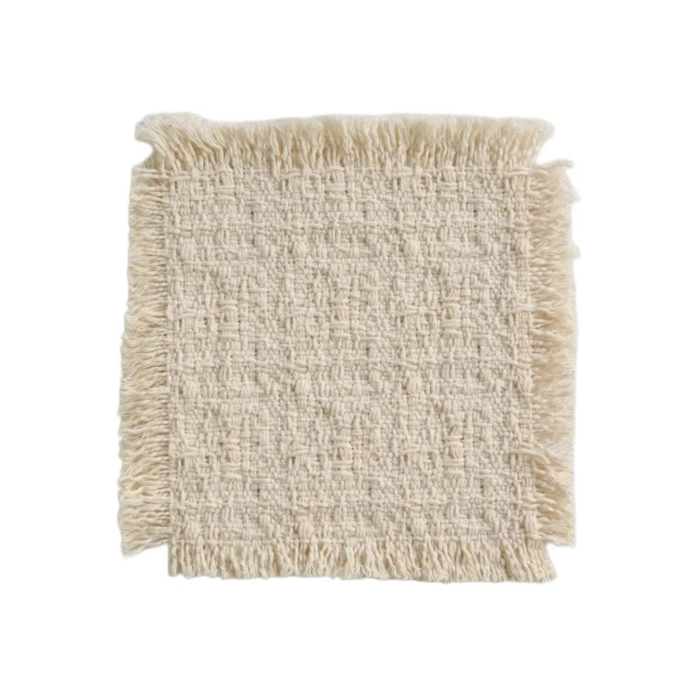 New Beige Color Cotton Placemat Soft Square Shape Table Mat Cotton Photo Props Peaceful Pleasures Health and Wellness 12x12cm L