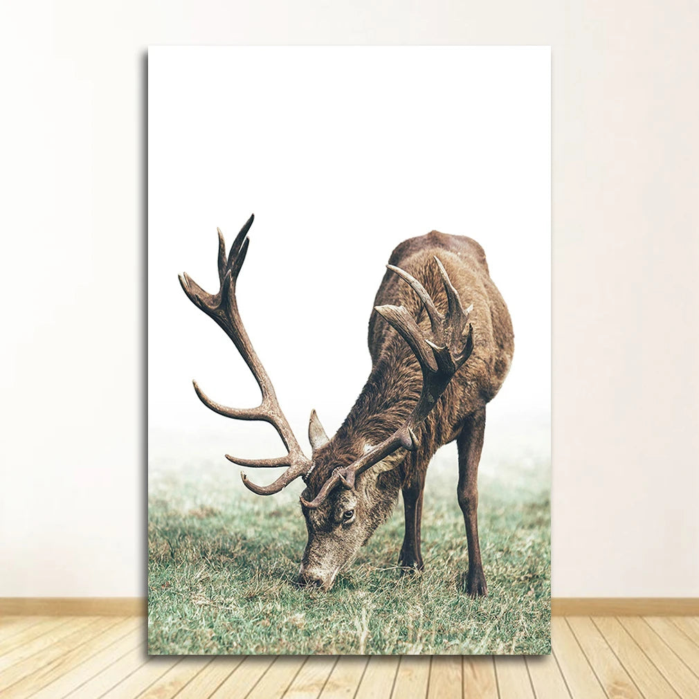 Nordic Deer Canvas Wall Art | Scandinavian Living Room Decor