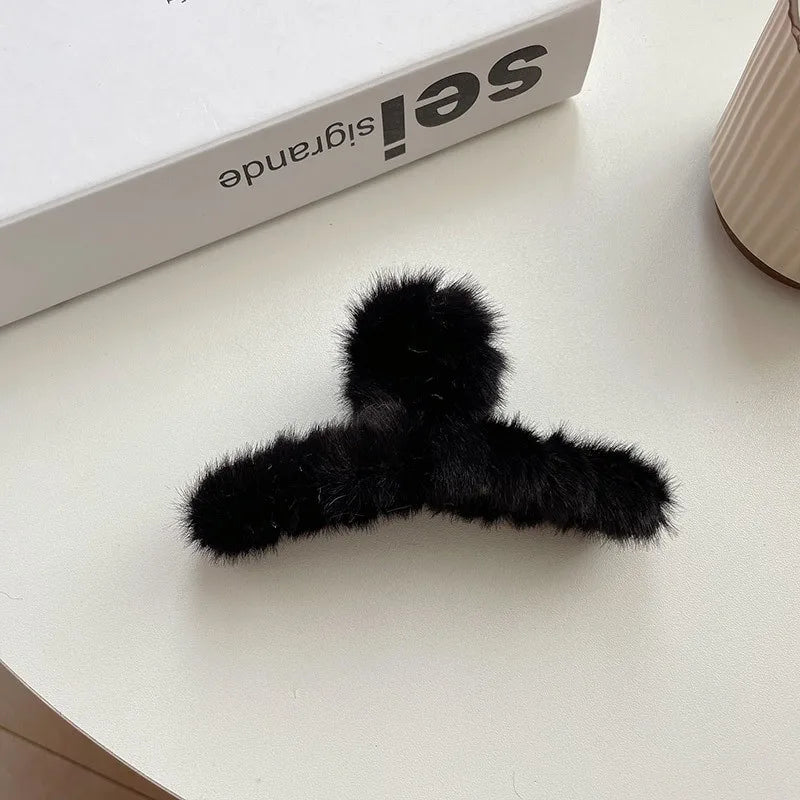Fluffy Faux Fur Big Crab Hair Claw Clips for Women & Girls