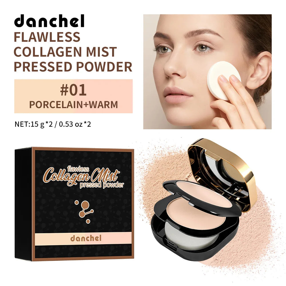 Collagen Pressed Powder Brightening & Contour 2 IN 1 Strong Oil Control Fine Silky Blendable Texture Nourishing Collagen Powder Peaceful Pleasures Health and Wellness PORCELAIN AND WARM