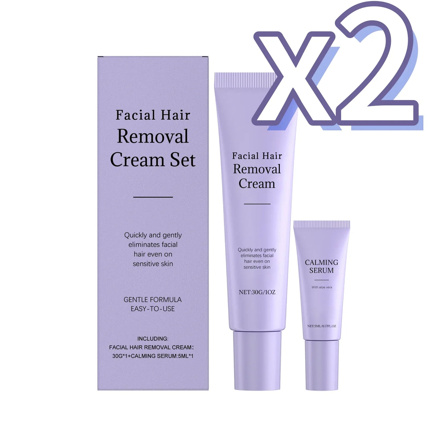 Painless Face & Body Hair Removal Cream + Calming Serum Kit