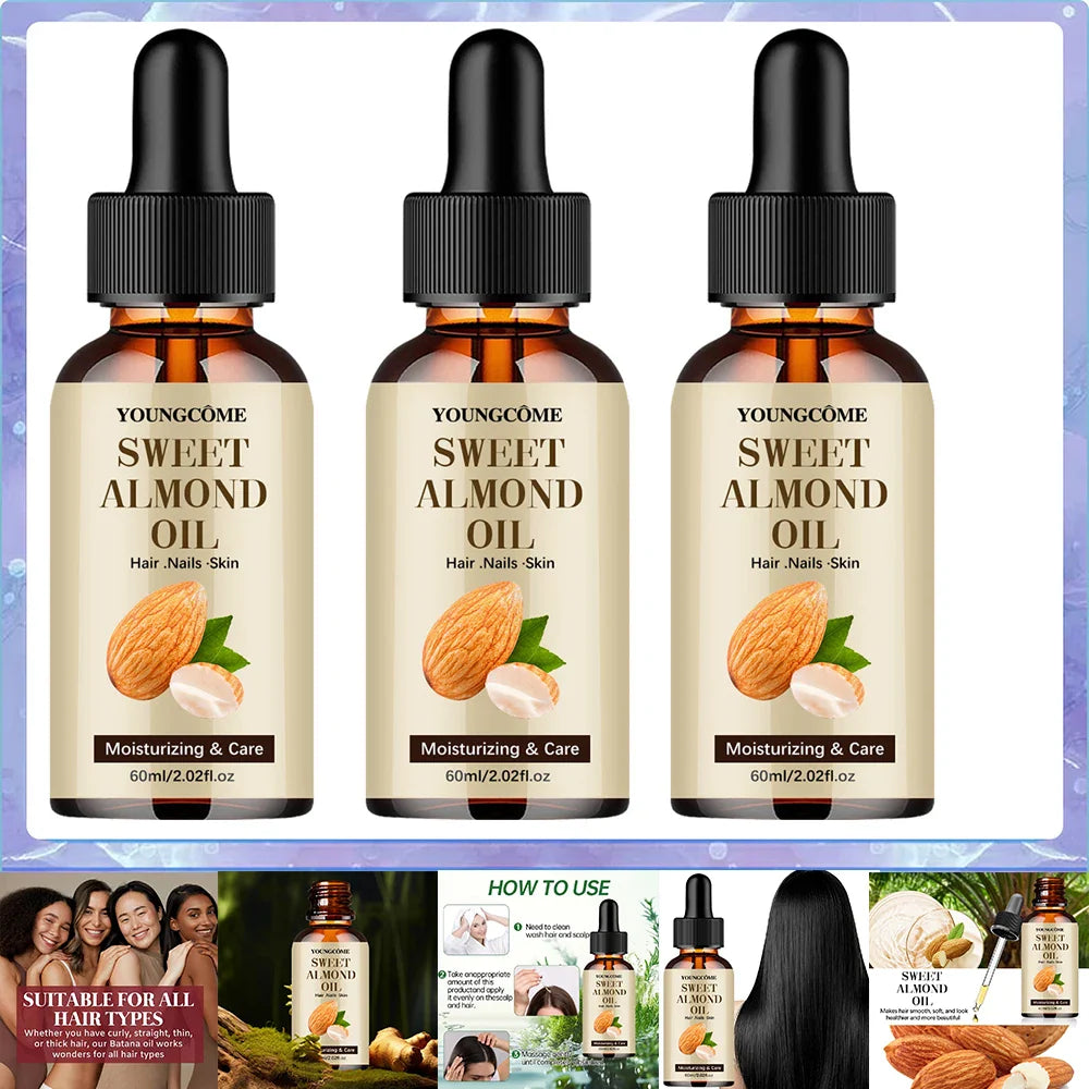 YOUNGCOME Sweet Almond Oil – Hair, Face & Body Moisturizer