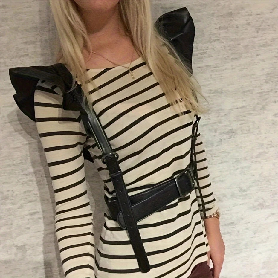 Women's Clothing Accessories Ruffled Edges Leather Adjustable
