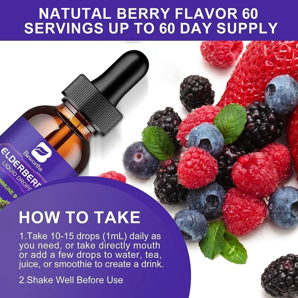Black Elderberry Immune Drops with Vitamin C, Zinc & D3 Peaceful Pleasures Health and Wellness