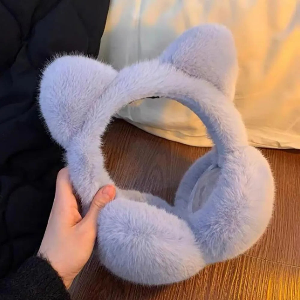Cute Cat-ear Plush Ear Protectors Winter Students Cycling Keeping Warm Protecting Ears Windproof and Cold-proof Ear Coverings Peaceful Pleasures Health and Wellness Grey