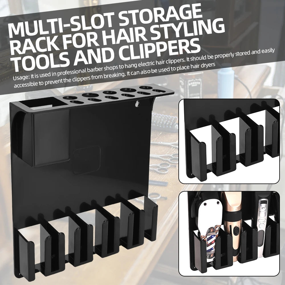 High-capacity New Type Wall Mount Barber Electric Clipper Holder Salon Beauty Organizer Hairdressing Styling Tools Storage Rack Peaceful Pleasures Health and Wellness