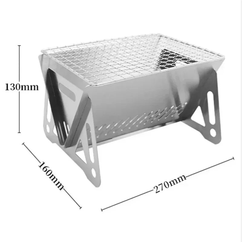 Wood Burning Camp Stove Picnic BBQ Cooker Stainless Steel Folding Backpacking Stove with Grill-Grid Wood Fire Stove for Outdoor Peaceful Pleasures Health and Wellness Medium size with bag