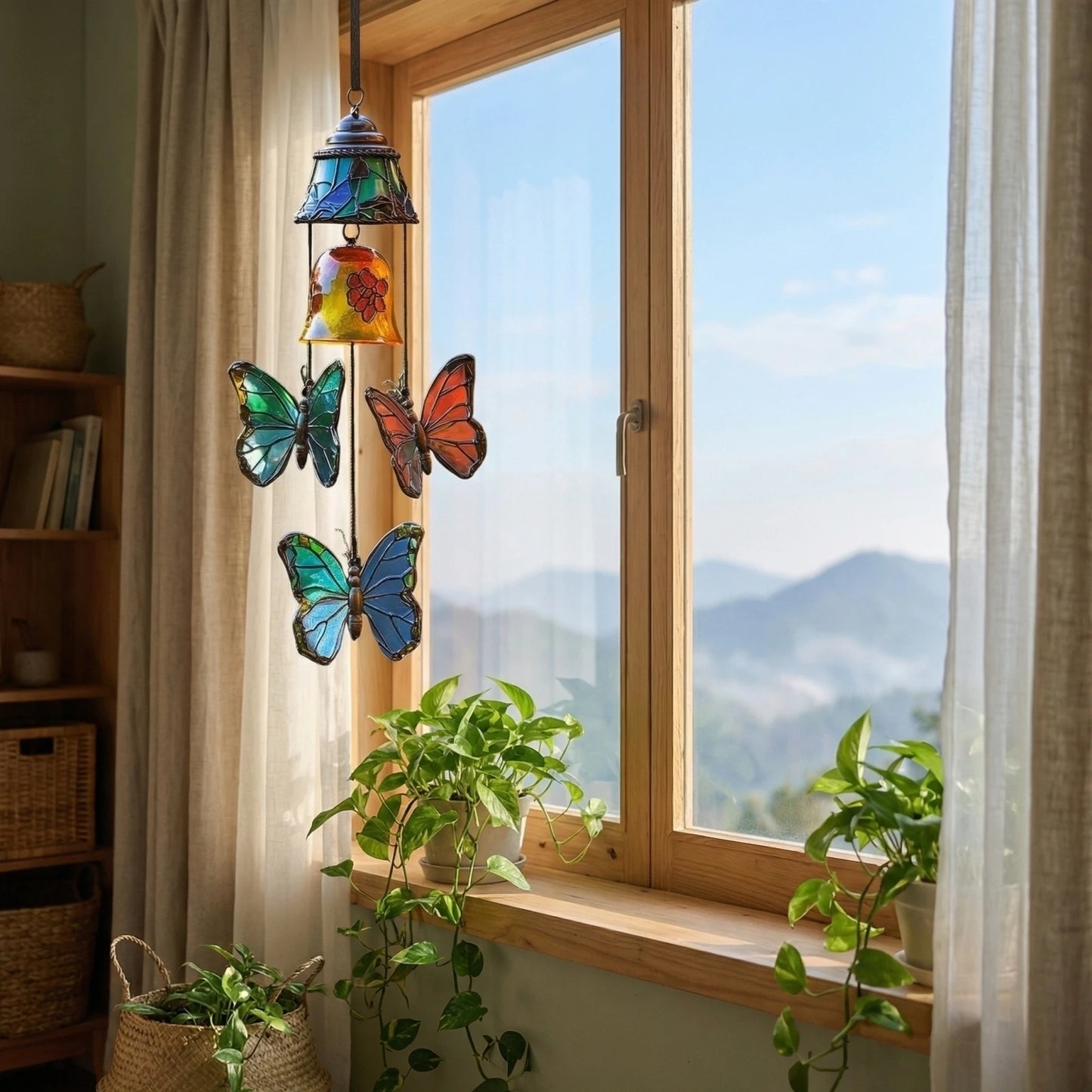 Stained Glass Butterfly Wind Chime | Outdoor Garden Décor