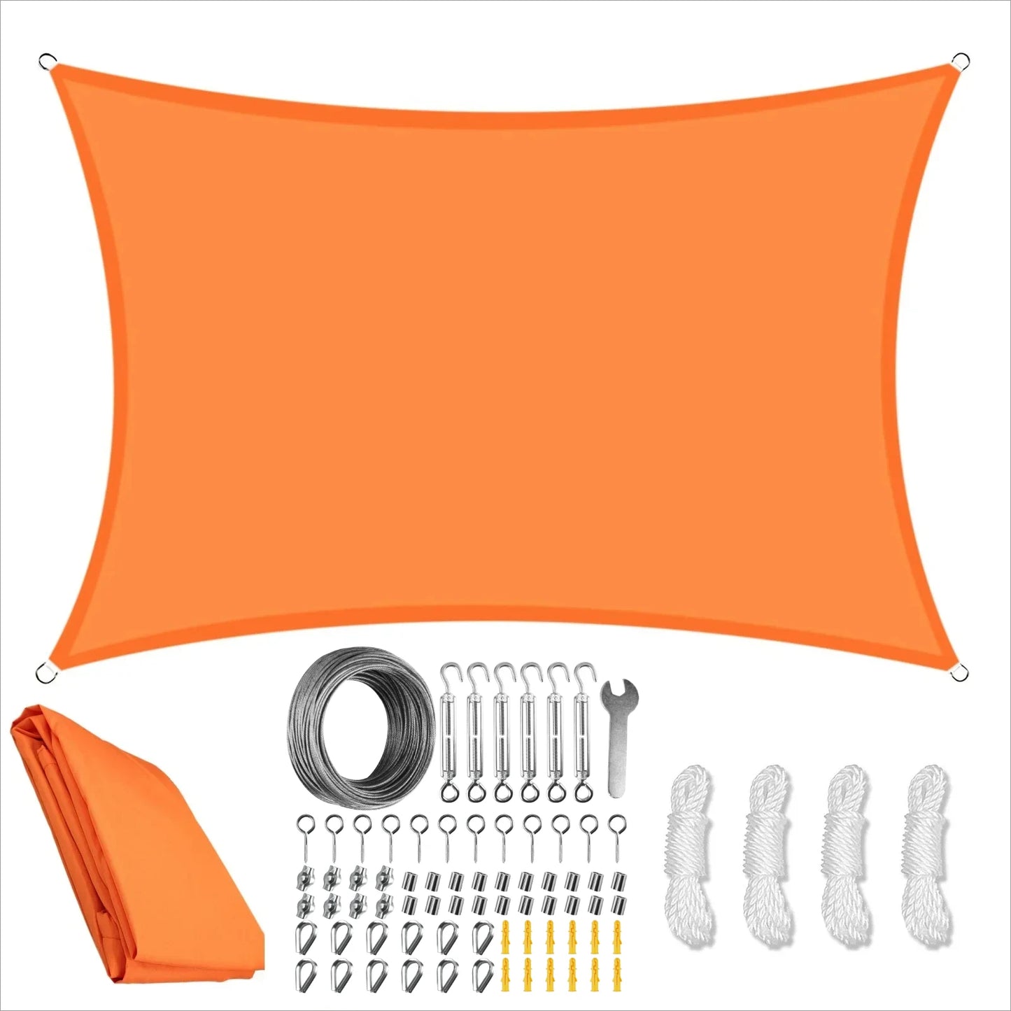 Waterproof Large Sun Shade Sail With 72pcs Hanging Hardware Kit for Outdoor Garden Patio Canopy Install Awning Sun Shelter Tent Peaceful Pleasures Health and Wellness Orange 4Mx6M