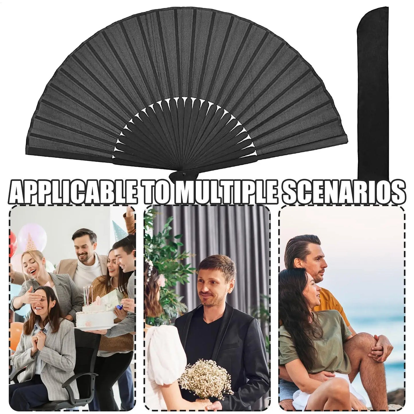 Folding Hand Fan Portable Black Silk Hand Fan Chinese Style Black Vintage Hand Fan Classic black cool ancient fan Home Gift Peaceful Pleasures Health and Wellness