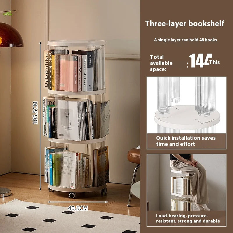 360° Rotating Bookshelf for Kids - Spacious Floor Standing Bookcase with Multi-Layer Storage for Living Room & Nursery Peaceful Pleasures Health and Wellness Round Caster 3 Layer