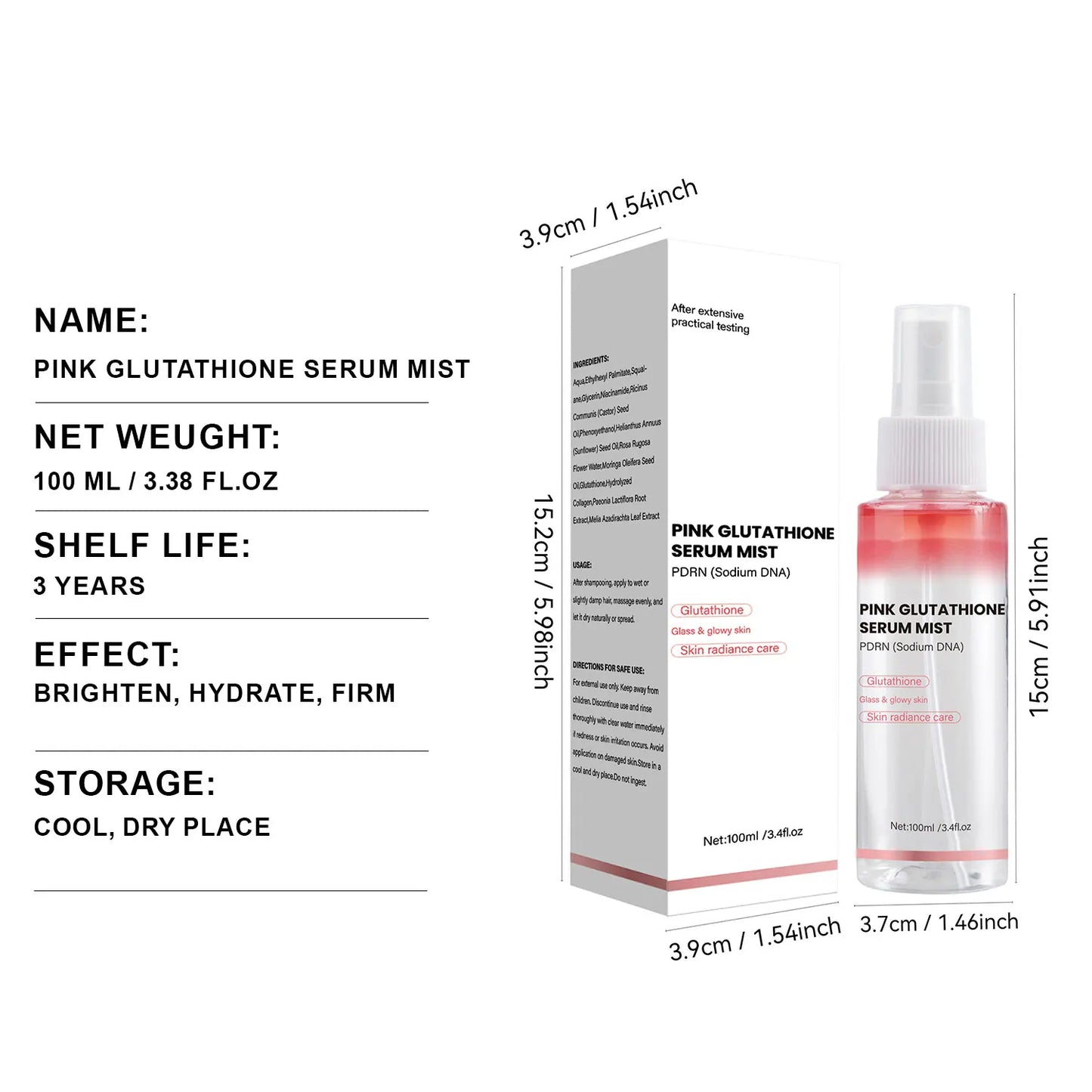 Pink Glutathione Serum Spray, Glow Serum Mist for Moisturizer, Soothing and Firming, Uneven skin tone,Salmon PDRN & Niacinamide Peaceful Pleasures Health and Wellness