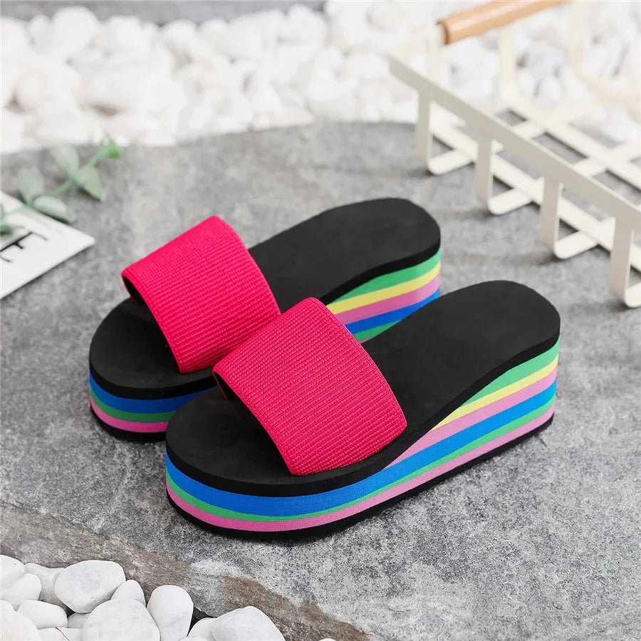 Women's Bohemian Rainbow Flip Flops | Beach Platform Sandals