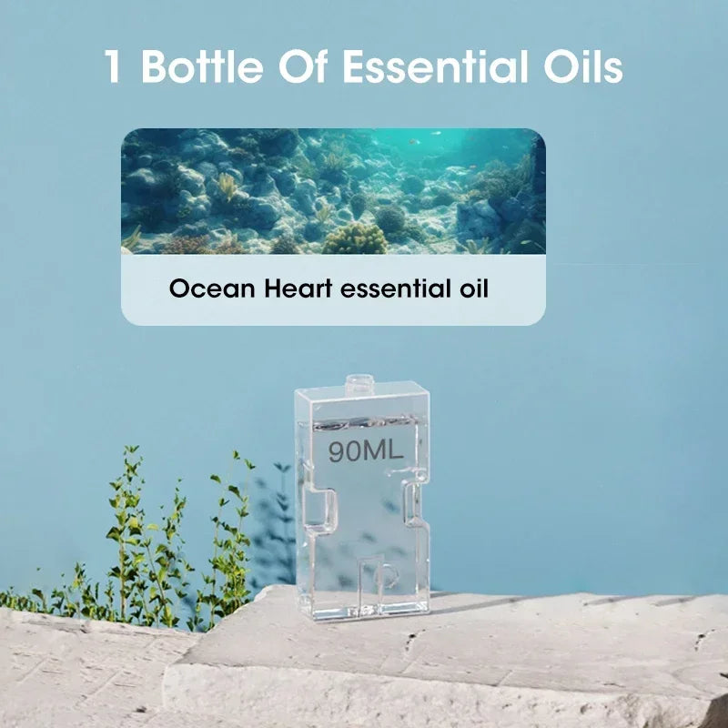 Wireless Hanging Essential Oil Diffuser Air Freshener with Night Light for Home Bathroom Living Room Toilet Aromatherapy Peaceful Pleasures Health and Wellness 90ml Ocean Oil