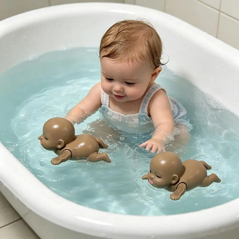 Plastic Wind Up Swimming Baby Doll Toy Realistic Floating Bathtub