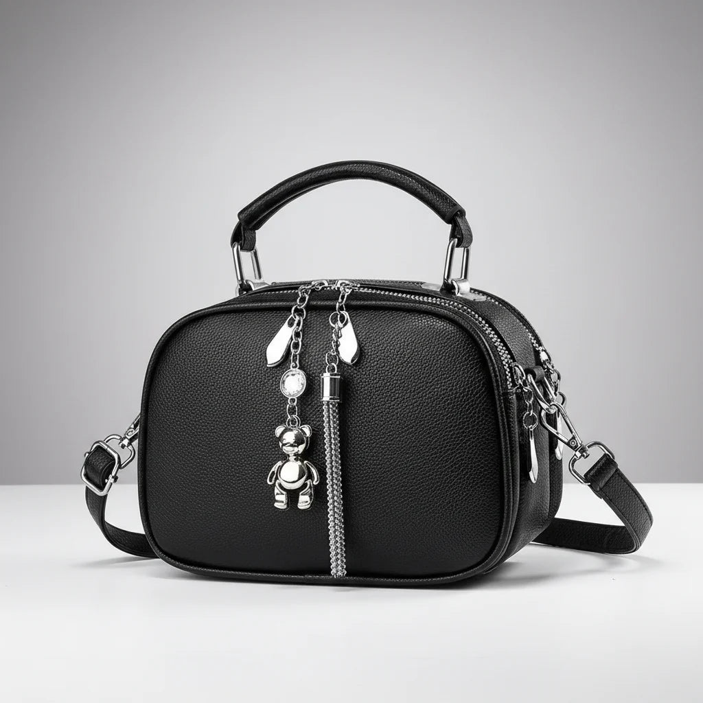 Women's Fringe Decor Small Round Bag Shoulder Crossbody Two-Way Fashion Design Synthetic Leather Peaceful Pleasures Health and Wellness