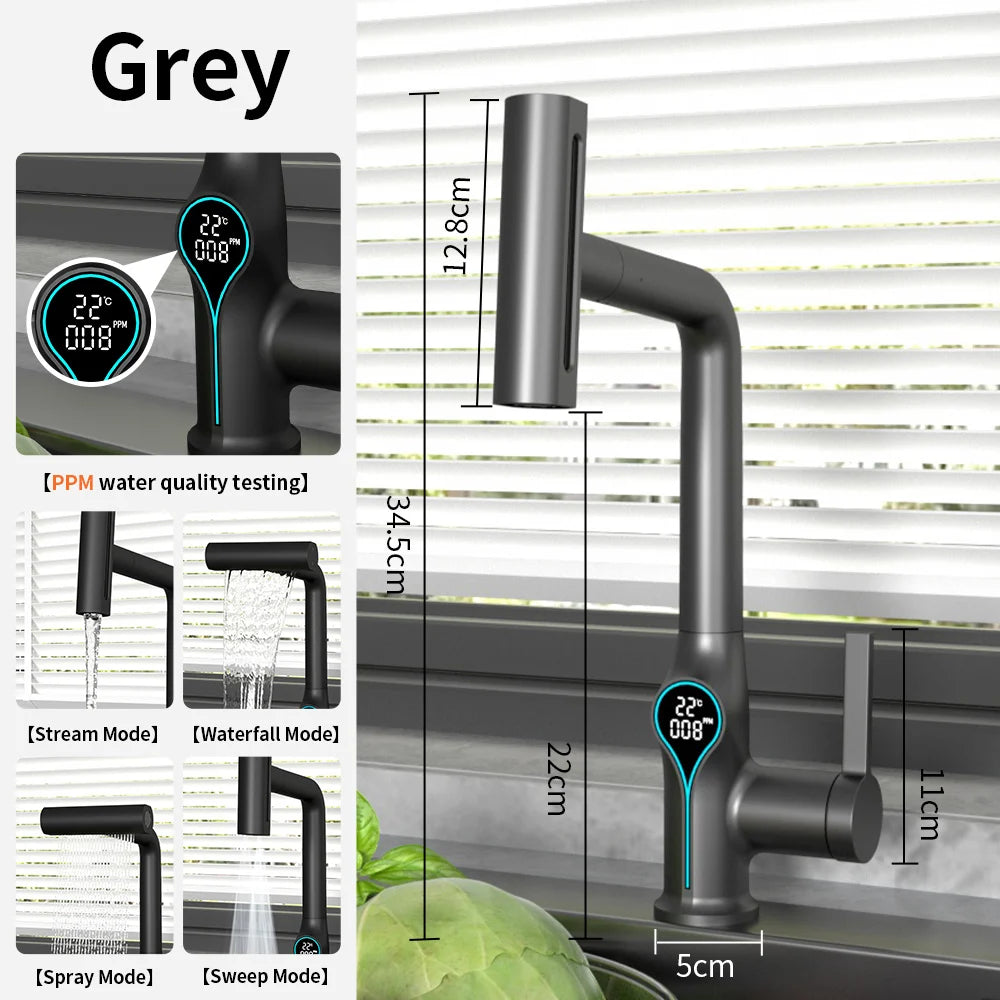 AOGUTU Waterfall Basin Faucet Digital Temp Display Mixer Tap