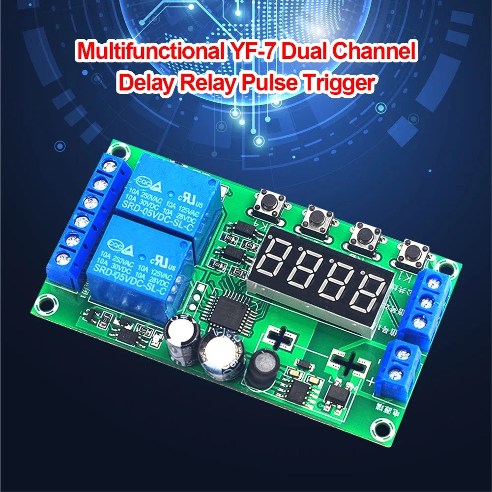 YF-7 Dual-Channel Delay Relay Module – 32 Functions Timer Relay Module Peaceful Pleasures Health and Wellness
