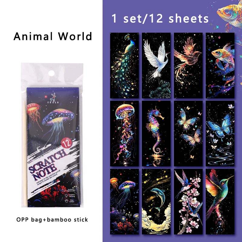 12 Colorful Bookmark Scratch Paper Handmade DIY Drawing Portable