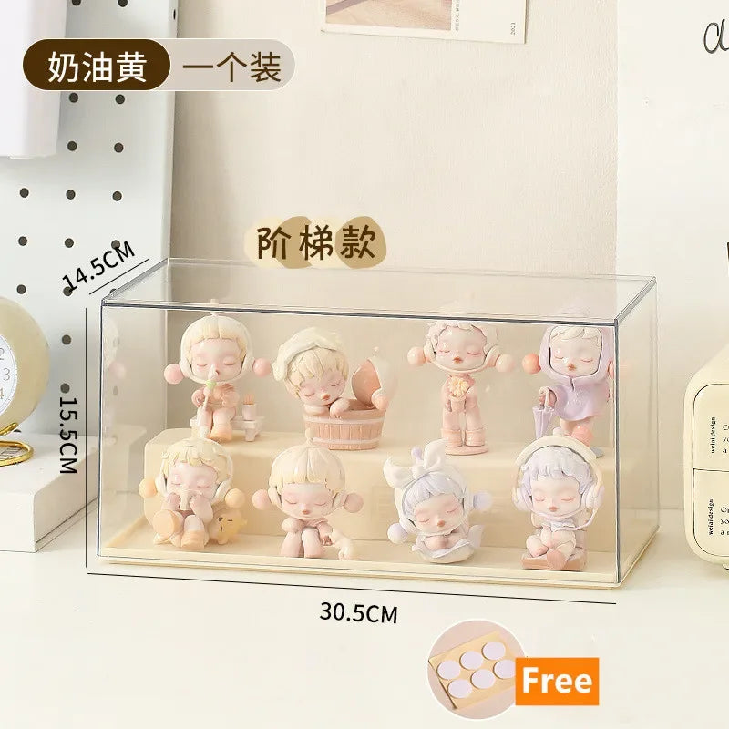 Acrylic Display Case for Action Figures Dustproof Protection Showcase for Collectible Pop Figures and Toys Box Organizer Peaceful Pleasures Health and Wellness Yellow 2 Ladder