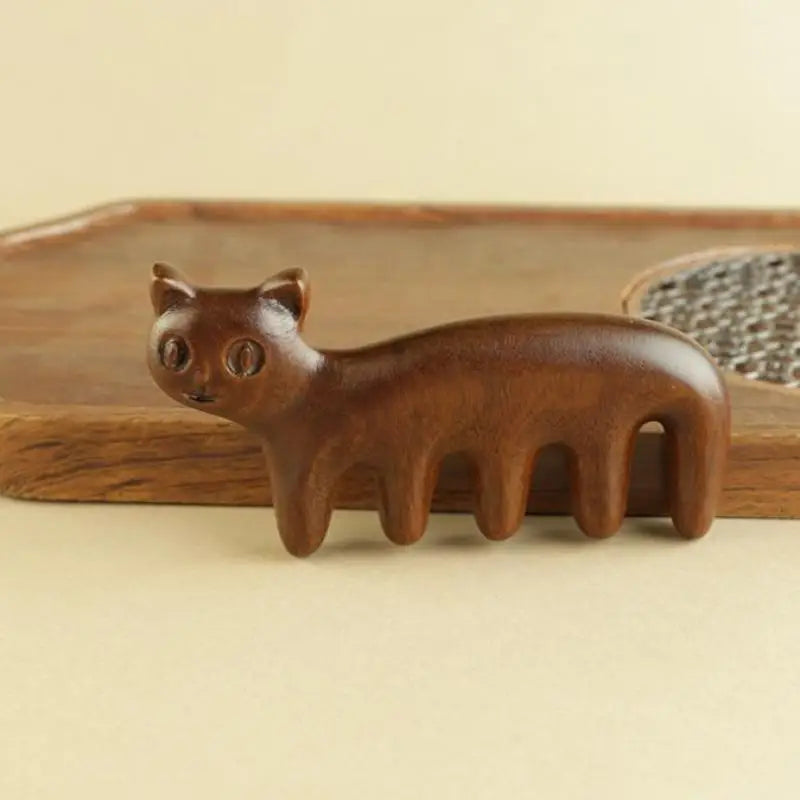 Cat Shaped Sandalwood Comb Scalp Relaxation Acupoint Massager Portable Wooden Handle Five Tooth Comb Anti-static Styling Tools Peaceful Pleasures Health and Wellness