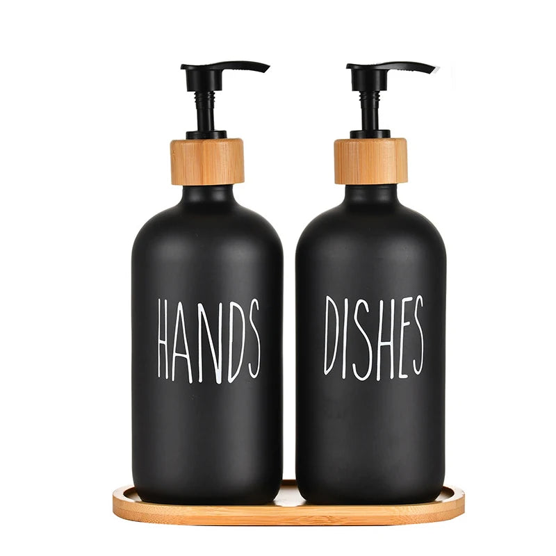 Soap Dispenser Set, Contains Hand and Dish Soap Dispenser, Suitable for Kitchen Decor, Suitable for Kitchen Decor Peaceful Pleasures Health and Wellness Black and Black