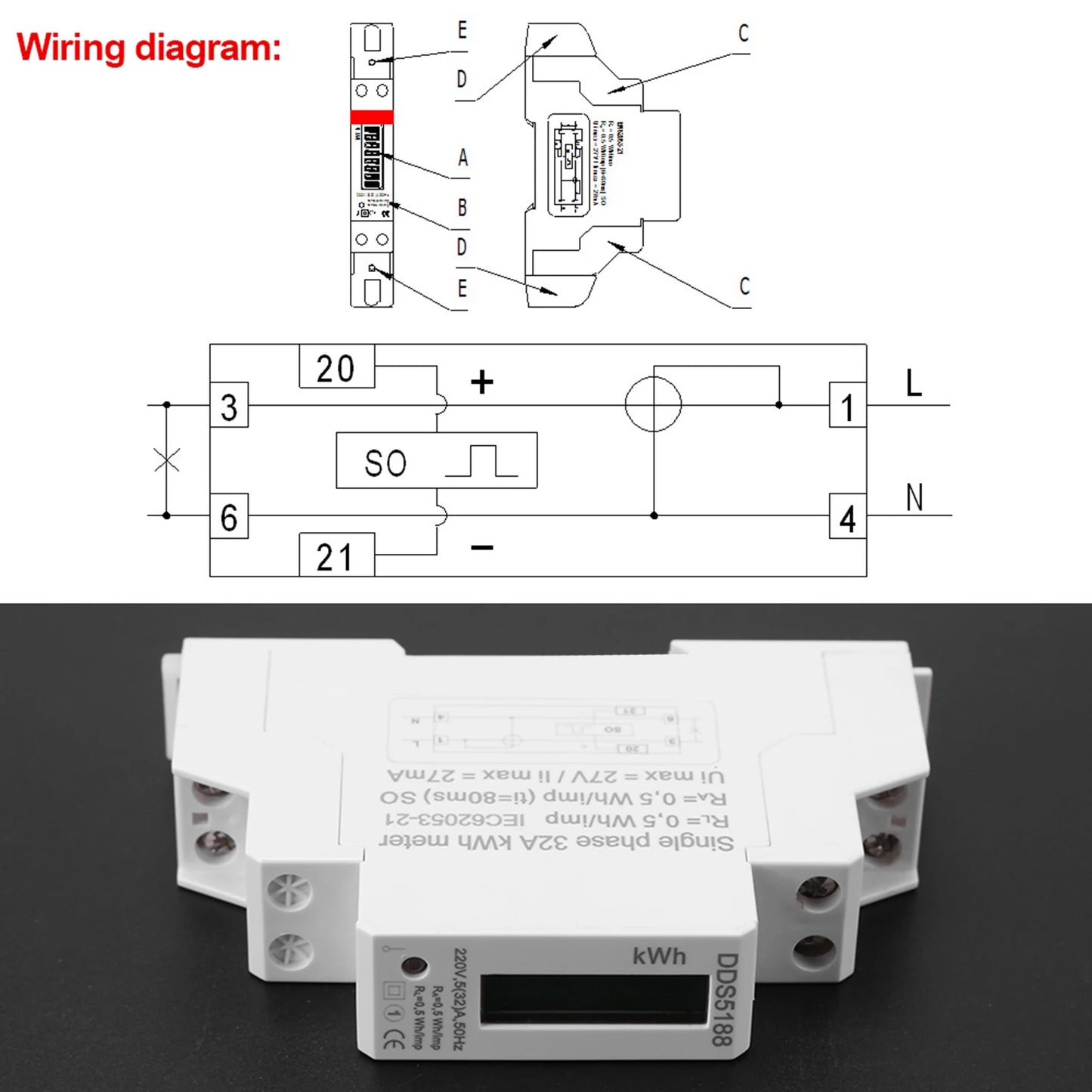 DDS5188 Digital LCD 220V Single Phase Din Rail Electric Meter 5-32A