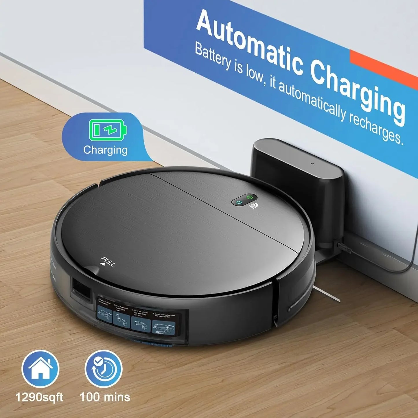 2-in-1 Robot Vacuum and Mop with App Control, Slim Design, Self-Charging for Hard Floors and Pet Hair Peaceful Pleasures Health and Wellness