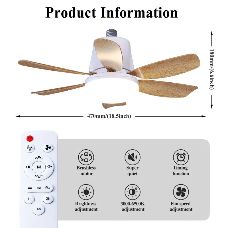 Wood Grain LED Ceiling Fan Light with Remote – RTONTR Modern