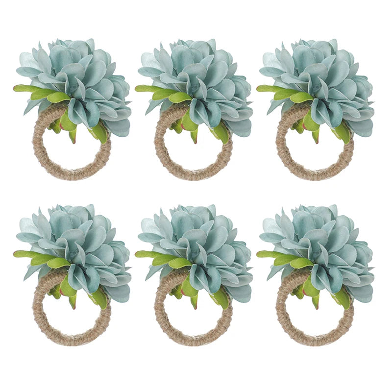 Floral Napkin Rings Set of 6 | Silk Flower Table Décor