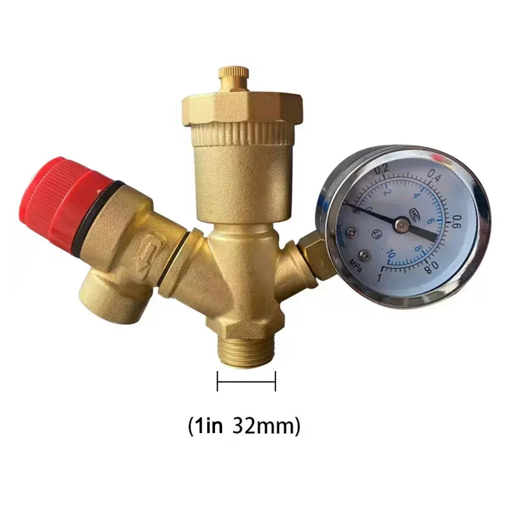 DN25 Boiler Safety Group – Brass Valve & Pressure Gauge 20–32mm