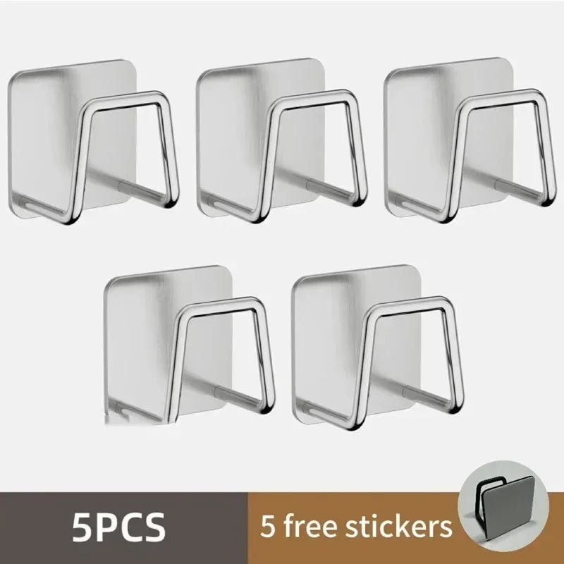 Household Basin Storage Rack Sponge Rack Bathroom and Toilet Storage Hook Non Perforated Wall Mounted Basin Artifact Practical Peaceful Pleasures Health and Wellness 5PCS-sliver
