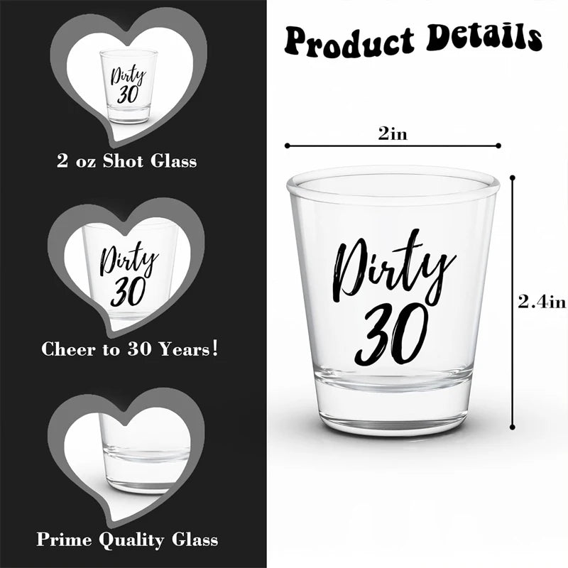 30th Birthday Shot Glasses Set of 2 – RIP 20s Dirty 30 Gift
