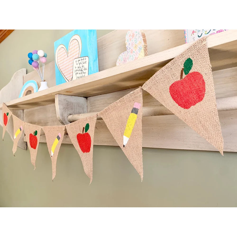 Back to School Burlap Banner | Apple Pencil Bunting Decor