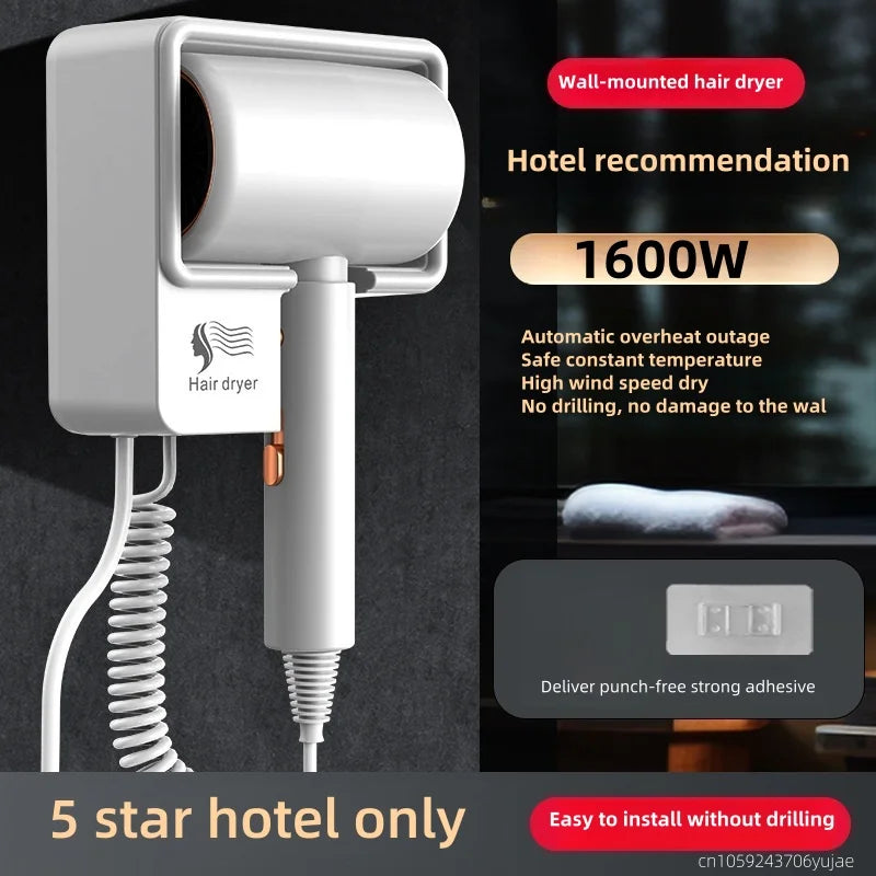 Source Factory Hotel Dedicated Hair Dryer Hotel Wall Mounted Toilet No Punching High Power Silent Hair Dryer 220V Peaceful Pleasures Health and Wellness White -1600W US